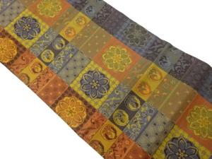 格子・華紋に蜀江模様織出し名古屋帯